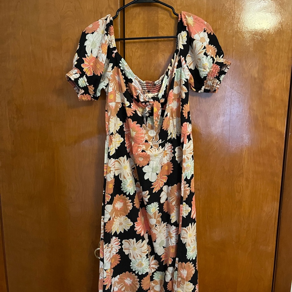 Roxy Black and Orange Floral Maxi Dress